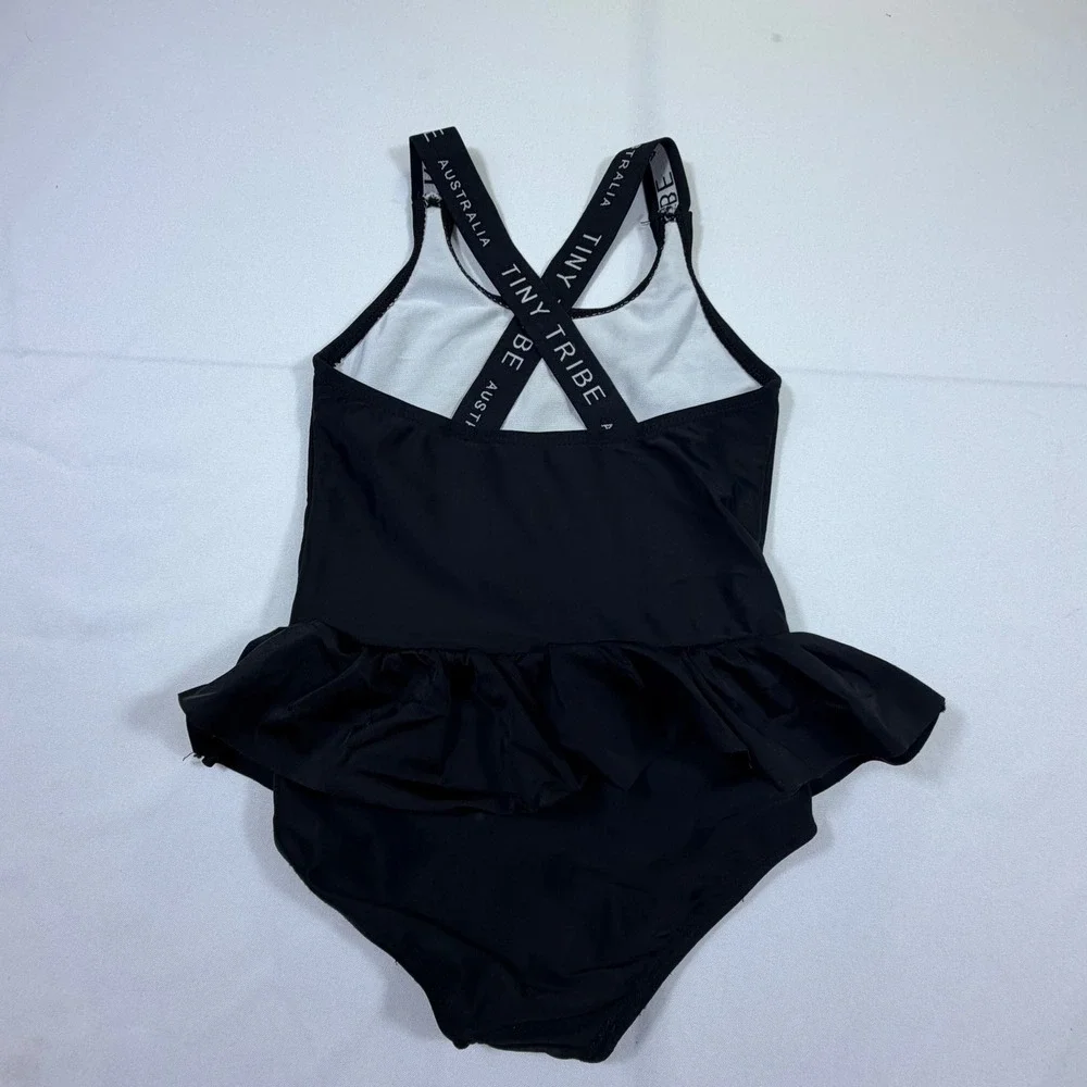 Tiny Tribe Australia Girls 3T Black Swan Peplum One‎ Piece Swimsuit Logo Straps